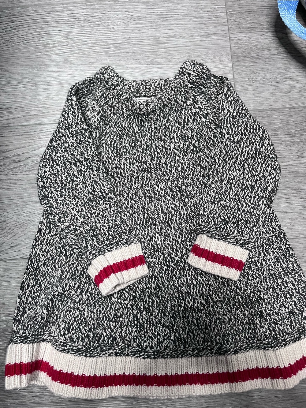 Roots Black & White Marled Crewneck Sweater with Cream and Red Trim